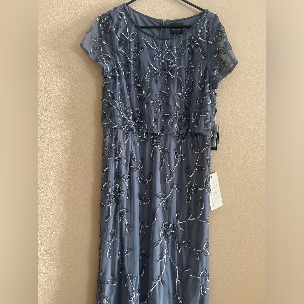 Adrianna Papell Blue Flutter Sleeve Maxi Dress